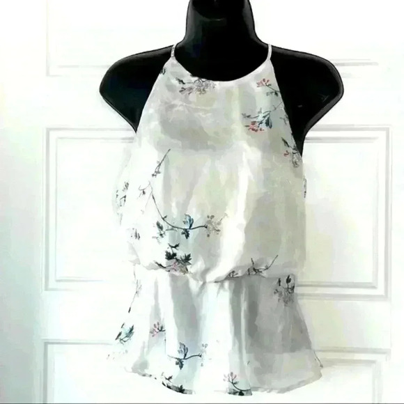 LUSH WHITE  FLORAL SATIN SLEEVELESS TOP SIZE SMALL - Picture 1 of 6